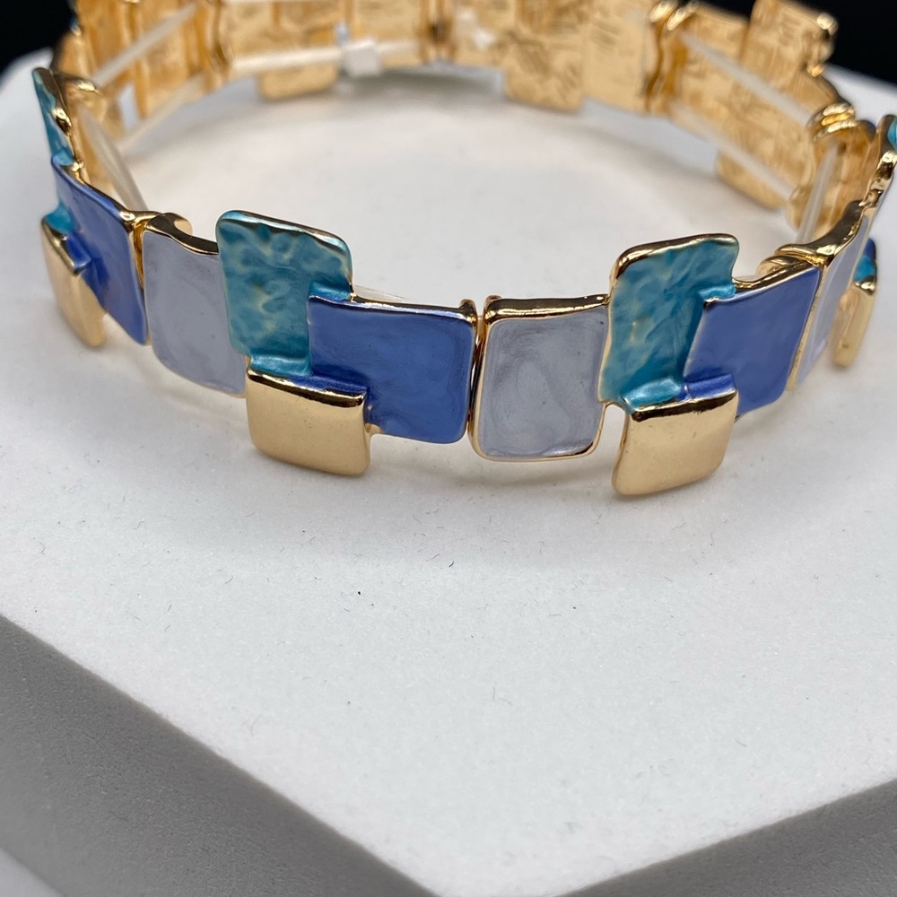 Elegant Gold and Blue Mosaic Bracelet